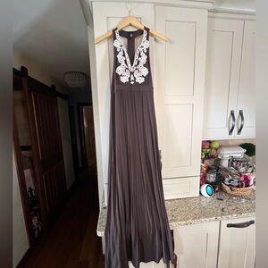 International Concepts racerback maxi dress, brown with decorative front, sz S